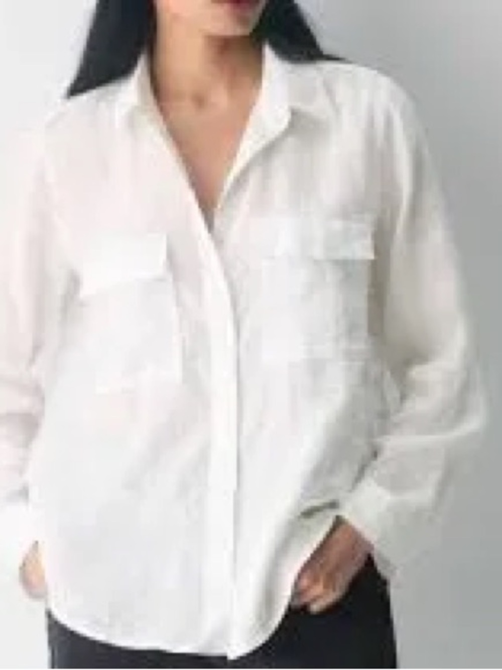 babaton Relaxed utility button-up white linen long sleeve shirt small
